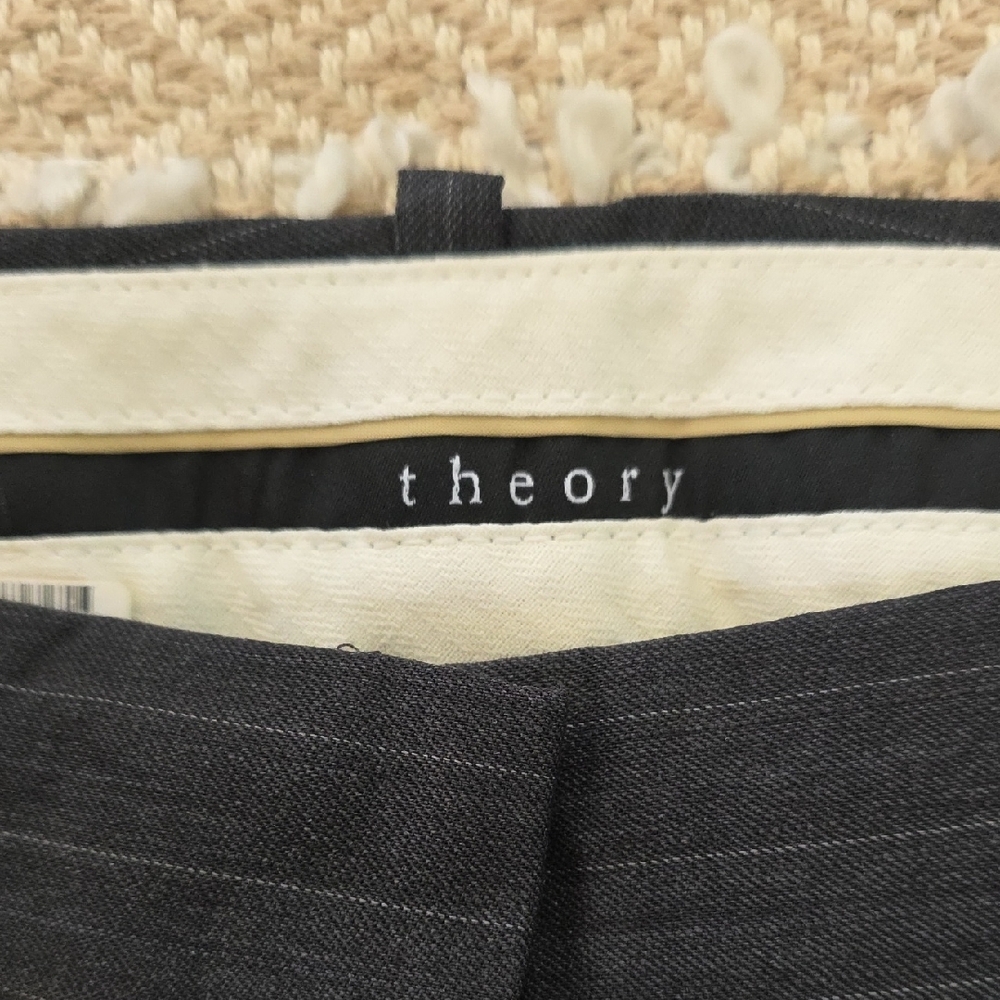 Theory Charcoal Pinstripe Dress straight Pants size 10 mid-rise